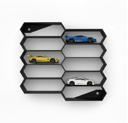 Apnatva 10-Car Hexagon Wall Rack Compatible with Hot Wheels Stand & 1:64 Die-Cast Cars | Stackable Wall Car Display Organizer with Side Guards & Screw Slot | Home & Office Decor (NO CAR INCLUDED)