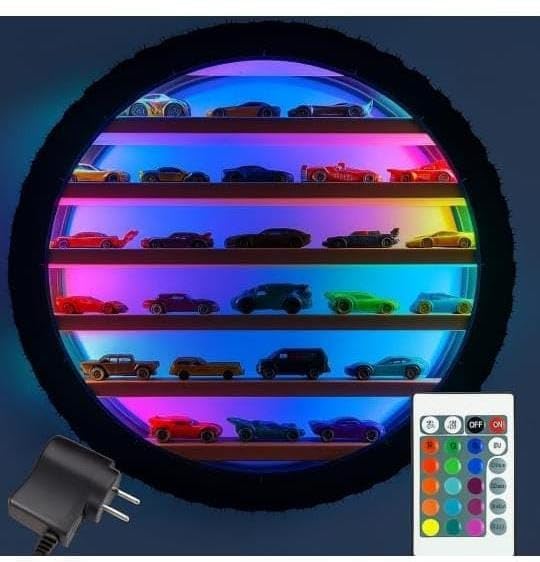 Apnatva 24 Inch Wooden Wall Hanging Lighting Tyre – Multiple Perfect for Home Decor, Hot Wheels Display, Kids’ Toys Stand & Birthday Gift (Without Toys)(Multiple)