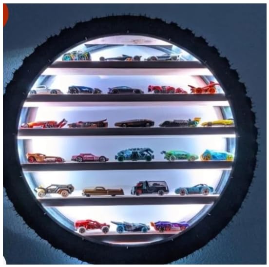 Apnatva 24 Inch Wooden Wall Hanging Lighting Tyre – Perfect for Home Decor, Hot Wheels Display, Kids’ Toys Stand & Birthday Gift (Without Toys) (White)