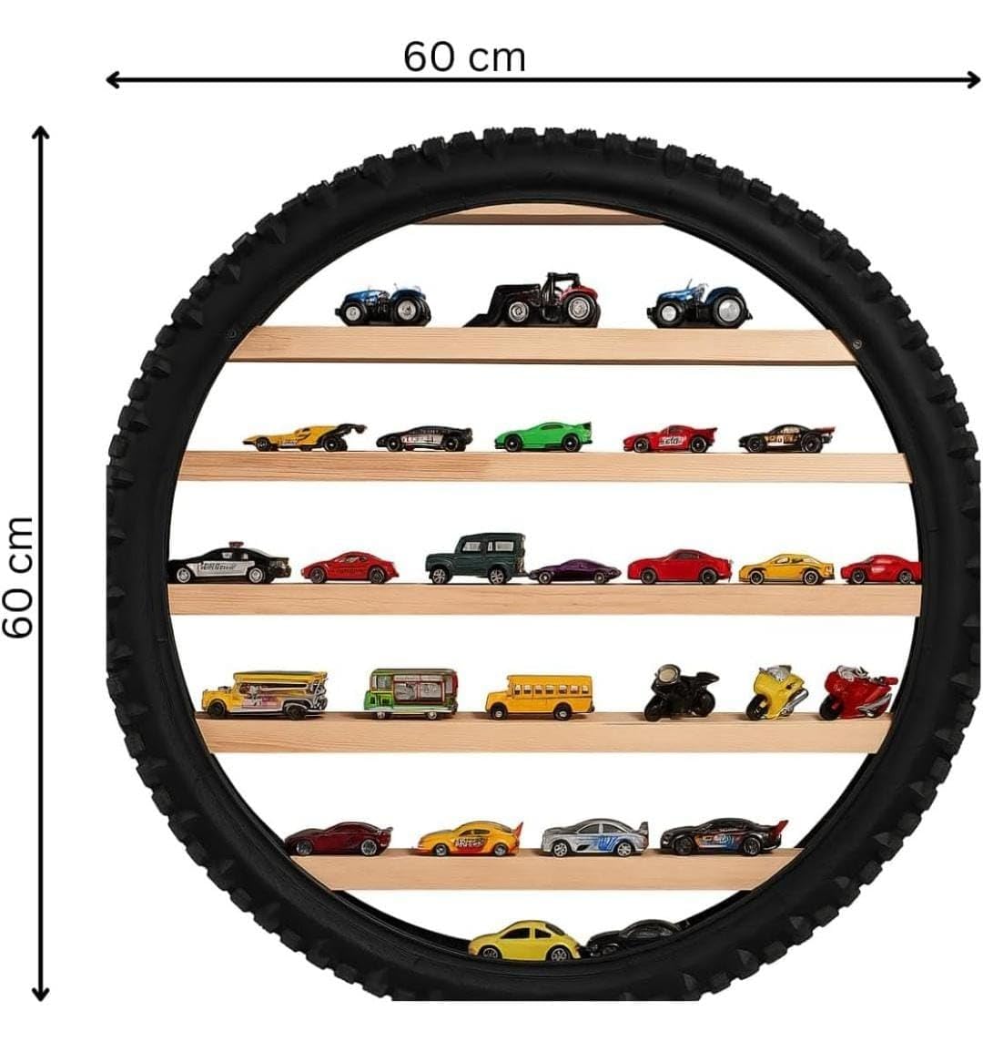 Apnatva 24 Inch Wooden Wall Hanging Lighting Tyre – Multiple Perfect for Home Decor, Hot Wheels Display, Kids’ Toys Stand & Birthday Gift (Without Toys)(Multiple)
