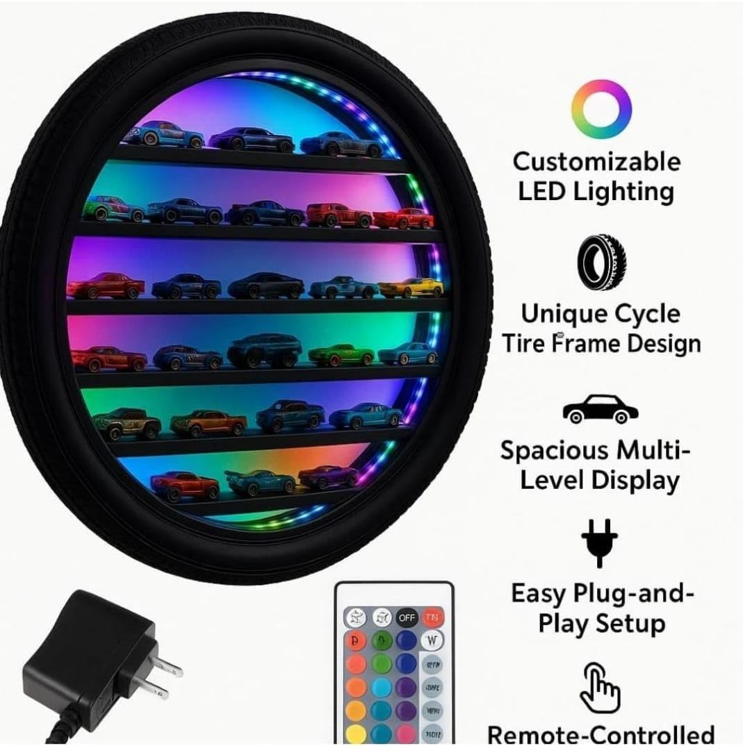 Apnatva 24 Inch Wooden Wall Hanging Lighting Tyre – Multiple Perfect for Home Decor, Hot Wheels Display, Kids’ Toys Stand & Birthday Gift (Without Toys)(Multiple)