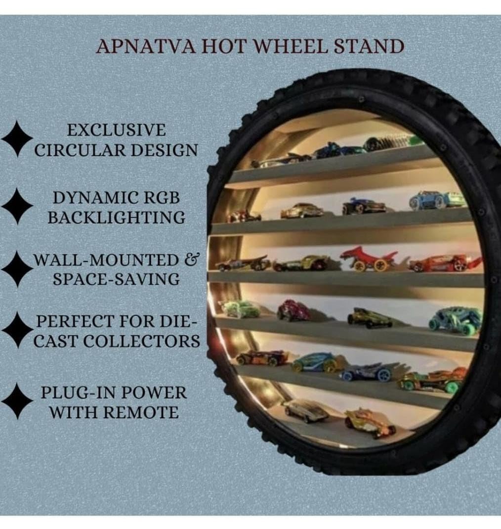 Apnatva 24 Inch Wooden Wall Hanging Lighting Tyre – Multiple Perfect for Home Decor, Hot Wheels Display, Kids’ Toys Stand & Birthday Gift (Without Toys)(Multiple)