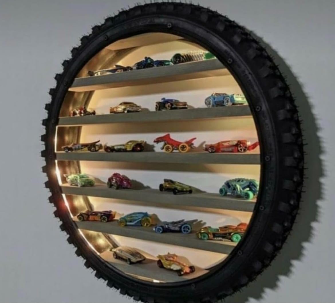 Apnatva 24 Inch Wooden Wall Hanging Lighting Tyre – Multiple Perfect for Home Decor, Hot Wheels Display, Kids’ Toys Stand & Birthday Gift (Without Toys)(Multiple)
