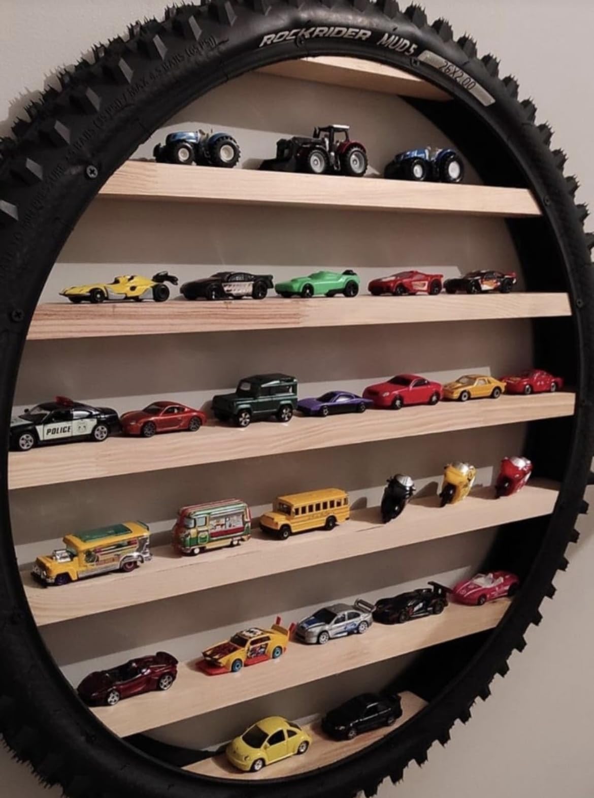 Apnatva 24 Inch Wooden Wall Hanging Lighting Tyre – Perfect for Home Decor, Hot Wheels Display, Kids’ Toys Stand & Birthday Gift (Without Toys) (Yellow)