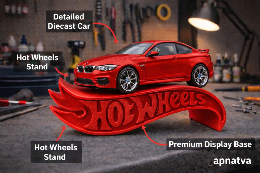 Apnatva 1:64 Diecast Car Display Shelves | Table Stand Toy Car Stand for Kids & Collectors | Black Steel Mini Car Rack for Home & Office Decor | (Pack of 5) (No Car Included) (Red)