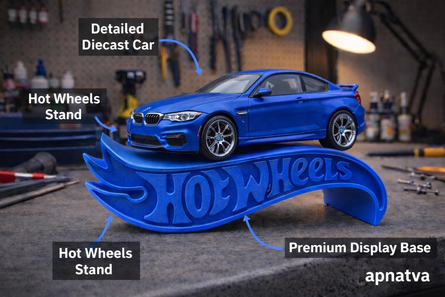 Apnatva 1:64 Diecast Car Display Shelves | Table Stand Toy Car Stand for Kids & Collectors | Black Steel Mini Car Rack for Home & Office Decor | (Pack of 5) (No Car Included) (Blue)