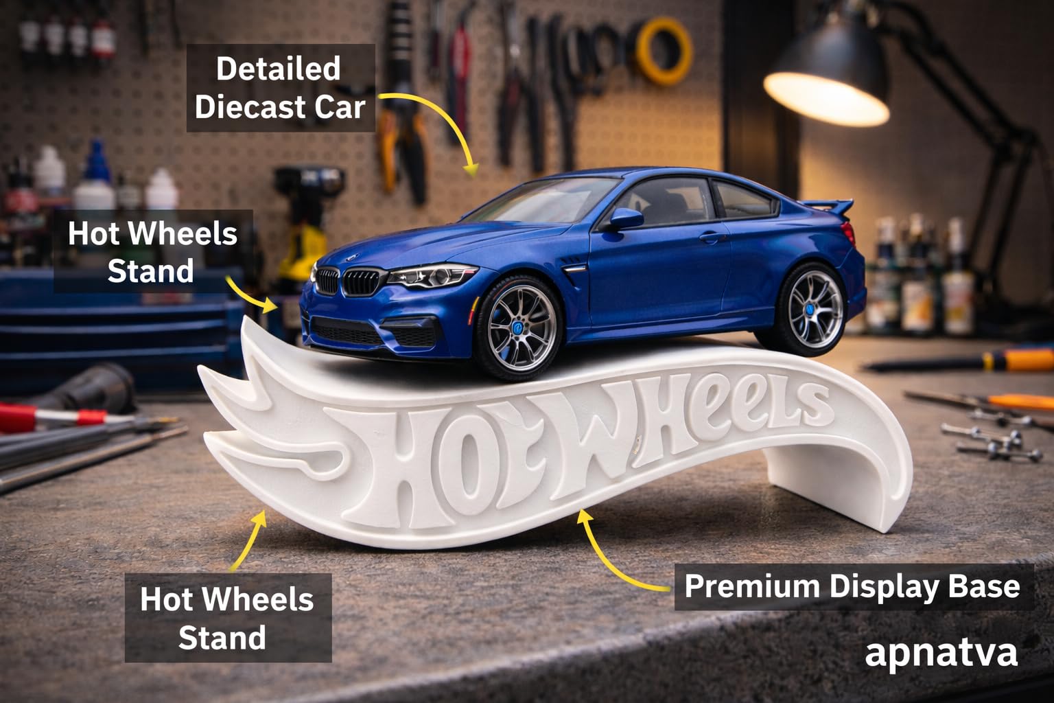Apnatva 1:64 Diecast Car Display Shelves | Table Stand Toy Car Stand for Kids & Collectors | Black Steel Mini Car Rack for Home & Office Decor | (Pack of 5) (No Car Included) (White)